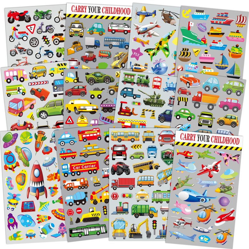 HORIECHALY Transportation Stickers for Kids, Teaching Aids for School and Home, Rewards and Gifts, Colorful and Safe, 280 PCS of Cute Decals with Cars, Airplane and Rockets More Vehicles - Image 1